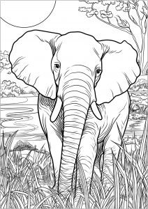 Coloring adult elephant in savannah isa