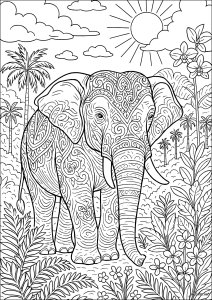 Ornate Asian elephant in the Indonesian jungle