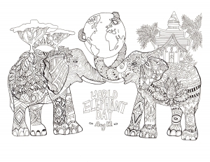 Coloring page world elephant day 1