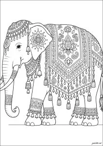 Elephant decorated with intricate patterns