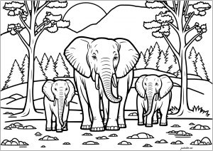 Coloring three elephants savane