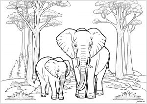 Coloring two elephants savane