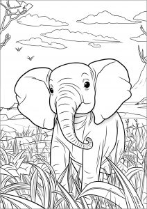 Coloring young elephant in savannah isa