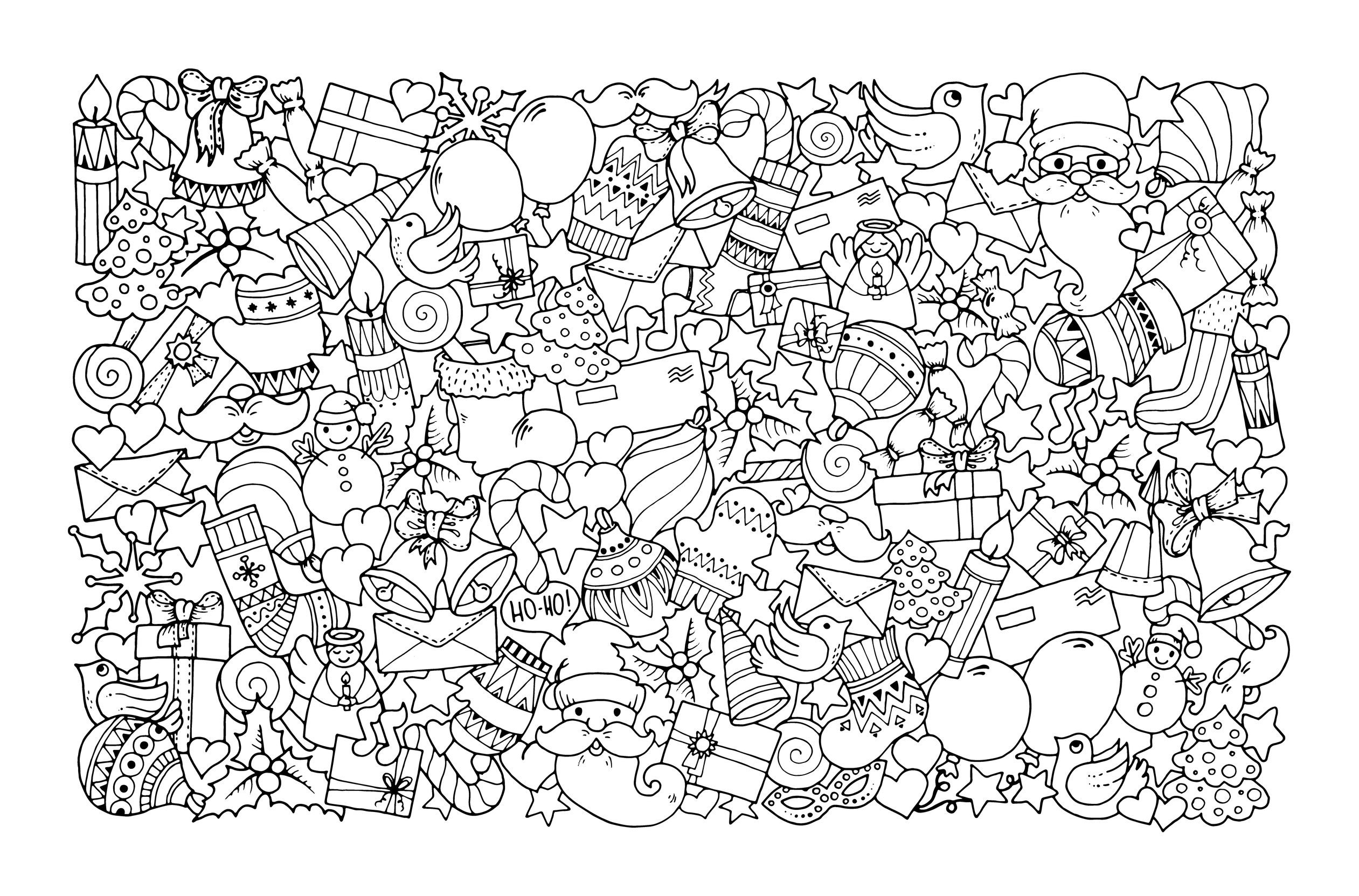 Christmas Doodle With Santa Claus Christmas Coloring Pages For Adults