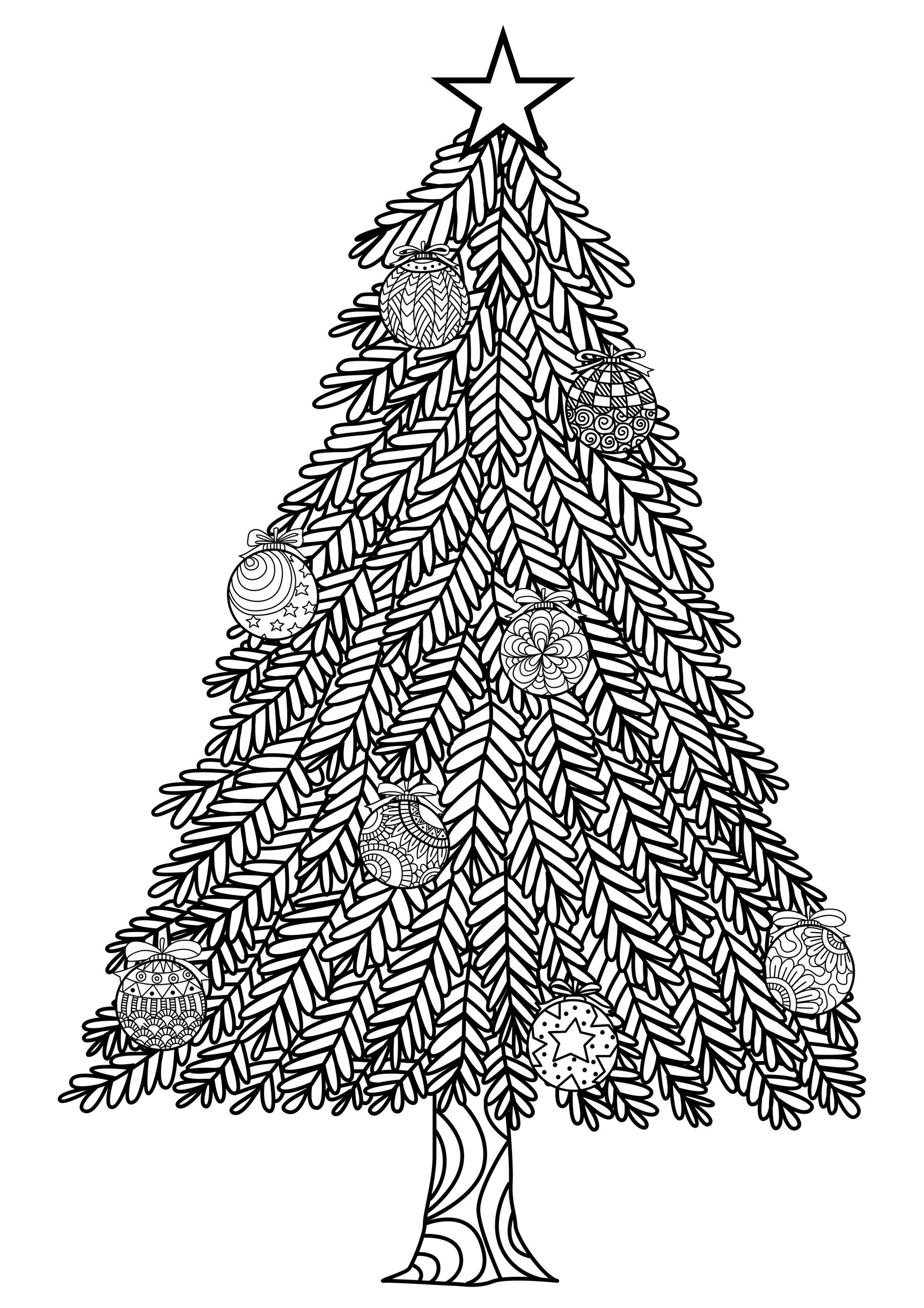 Christmas Tree With Ball Ornaments Christmas Adult Coloring Pages