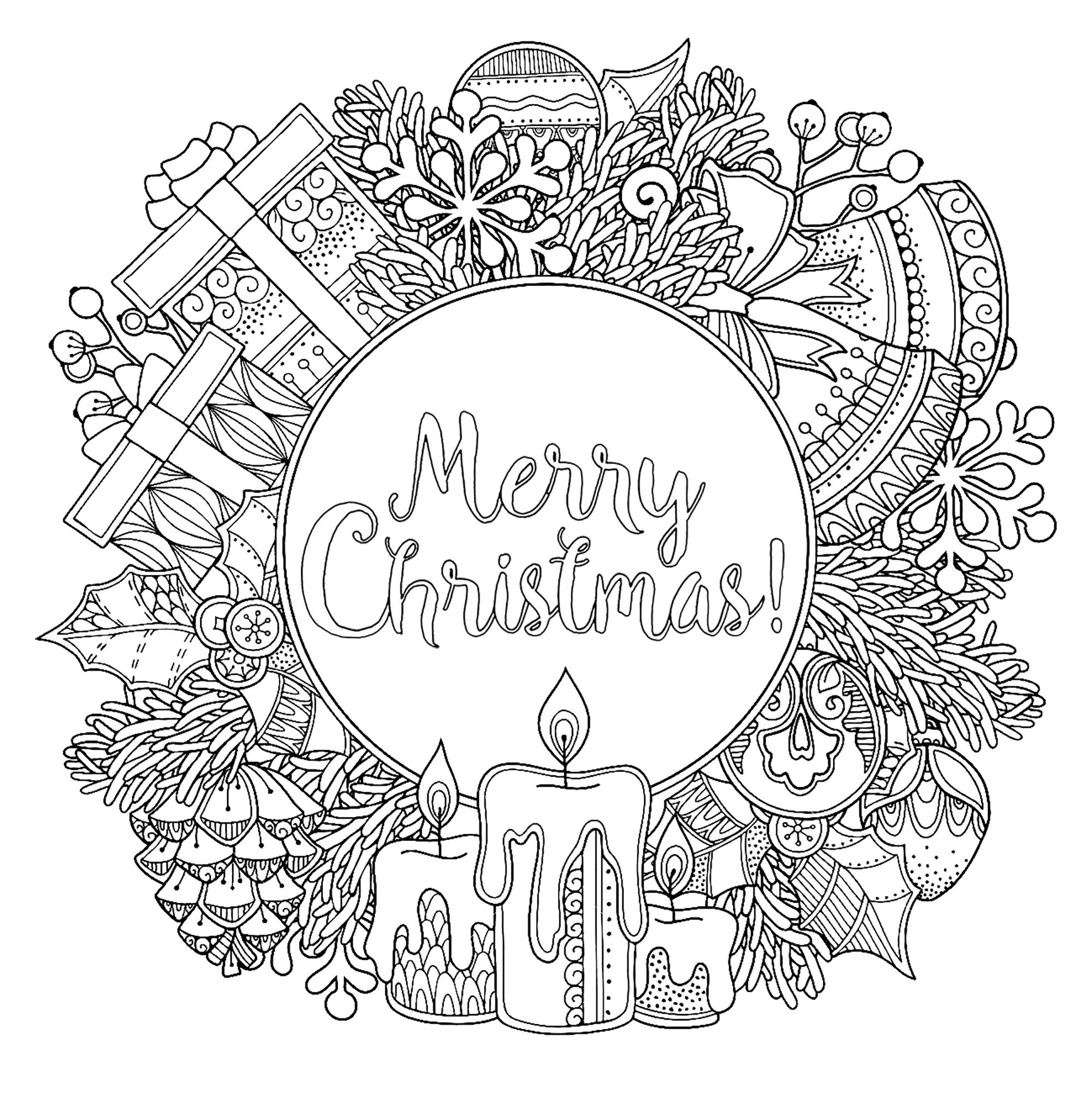 Download Doodl Christmas wreath - Christmas Adult Coloring Pages