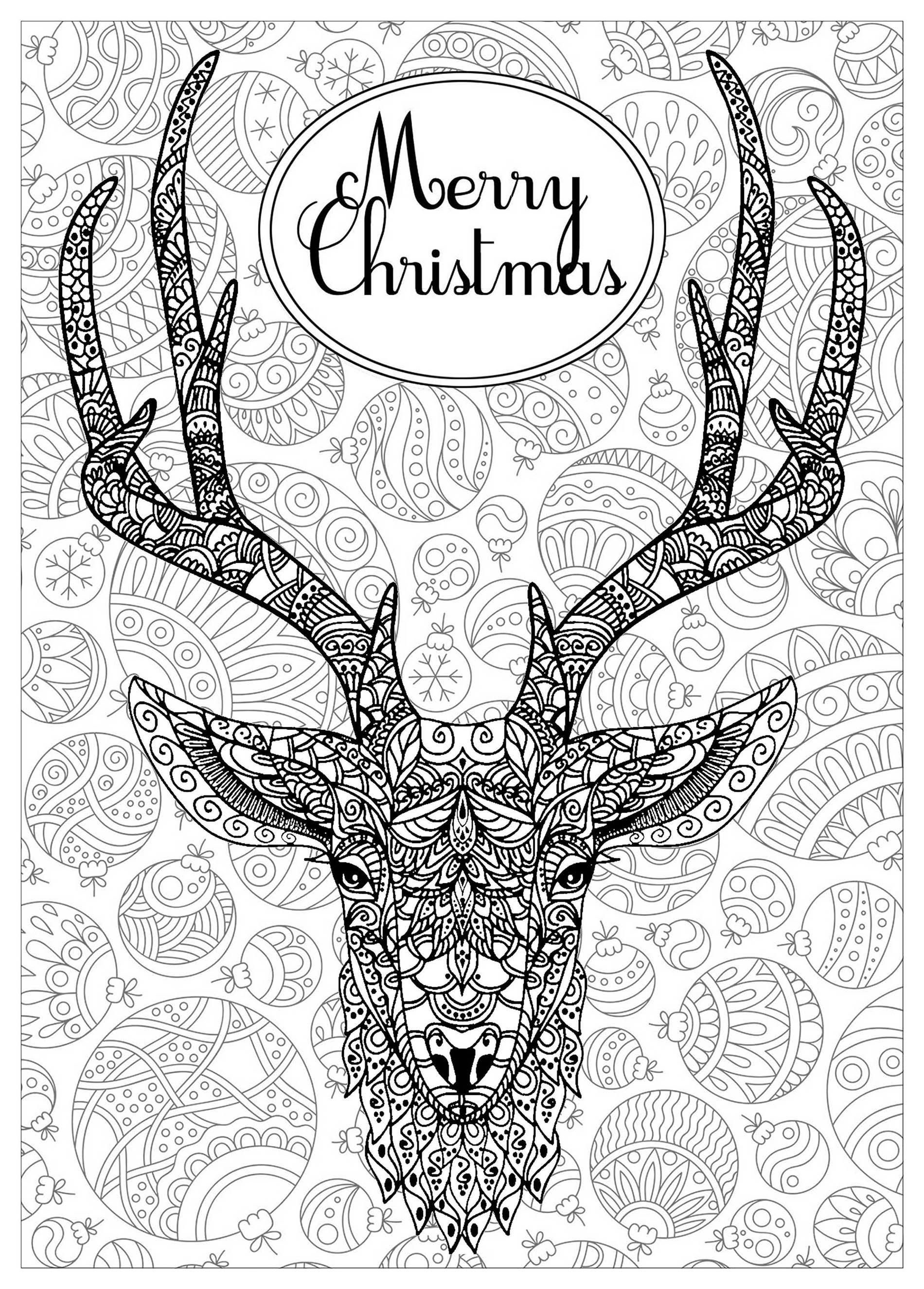 Download Deer with text and background - Christmas Adult Coloring Pages