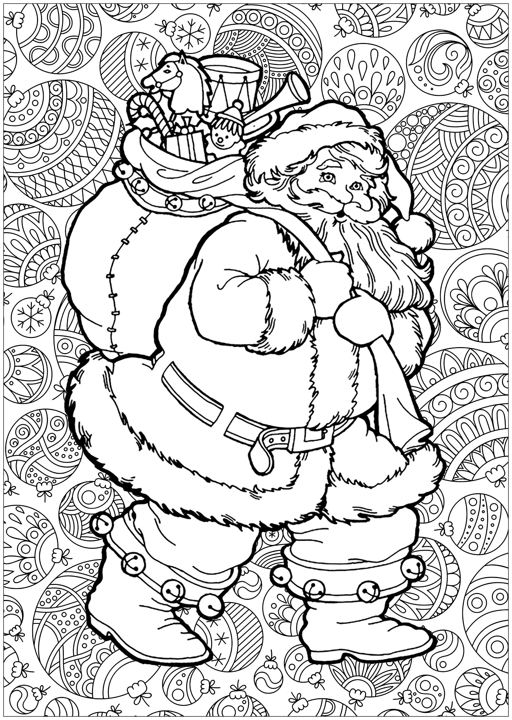 Download Santa claus with background - Christmas Adult Coloring Pages