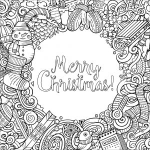 Coloring merry christmas doodles with text