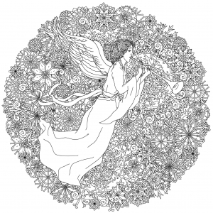 Coloring page angel in a snowflake