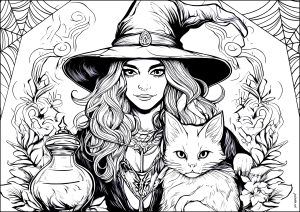 Printable Coloring Page for adults : The Potions Witch