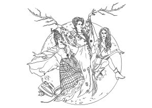 Printable Halloween Coloring Page for adult : The three witches of Hocus Pocus