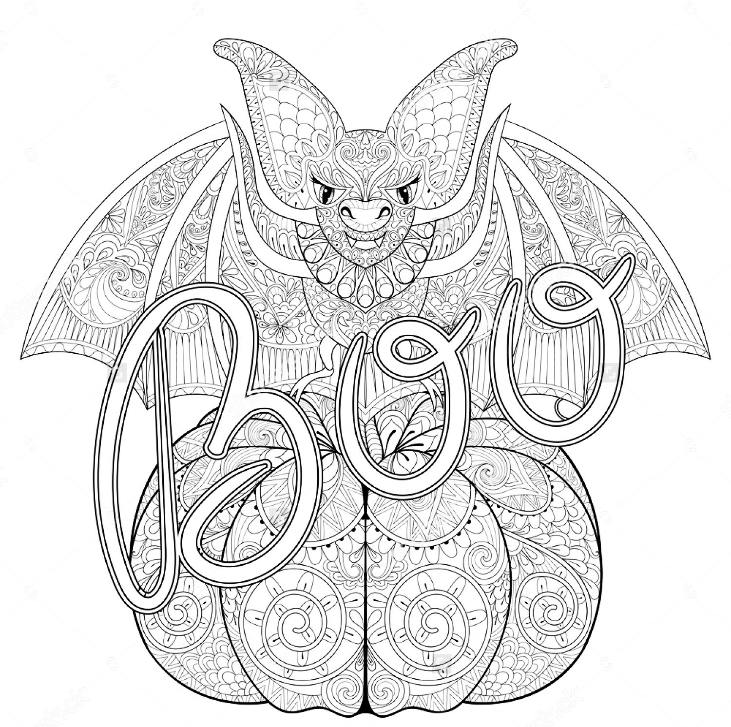 Download Halloween zentangle bat - Halloween Adult Coloring Pages