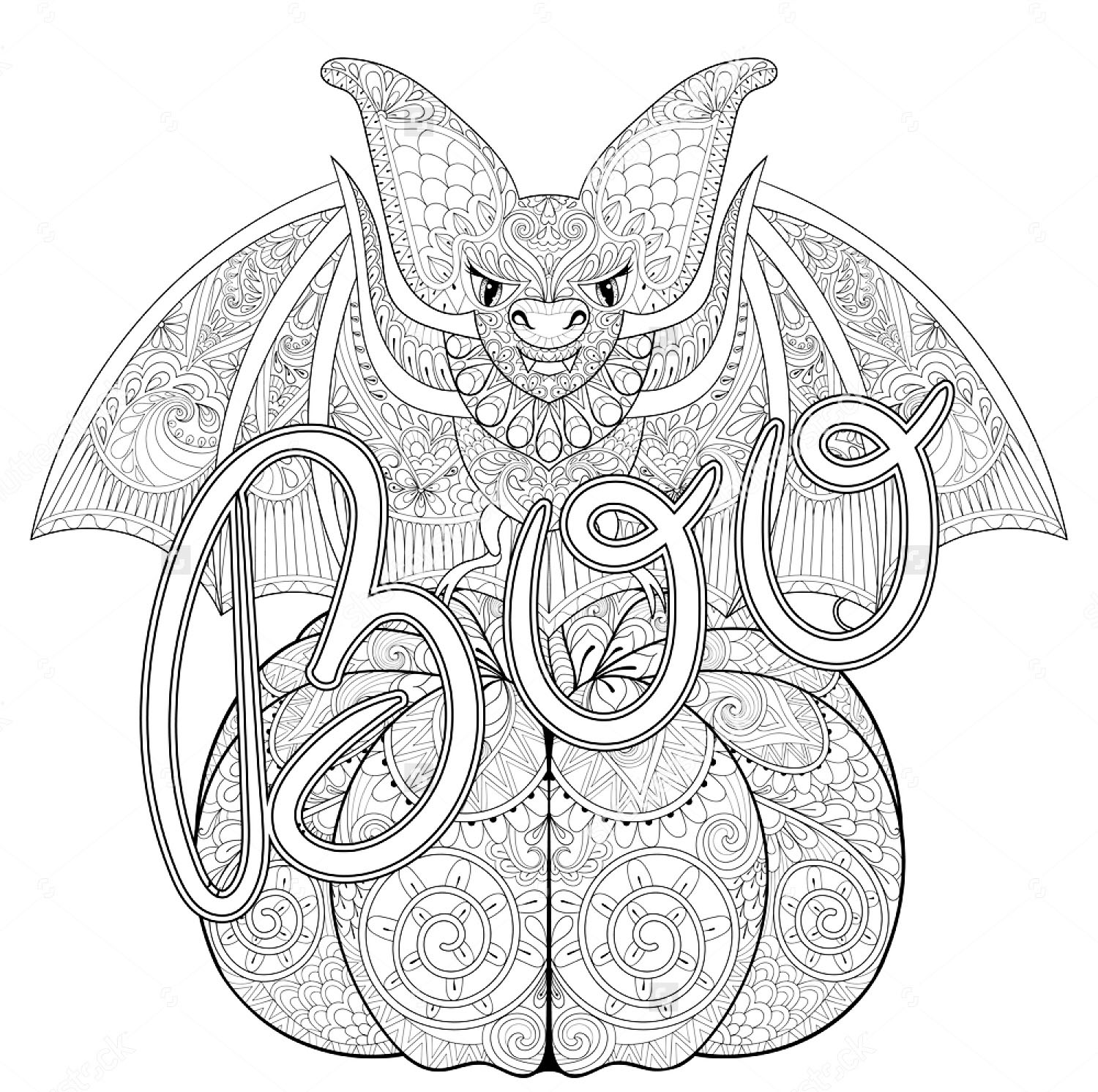 Halloween Zentangle Bat Halloween Adult Coloring Pages