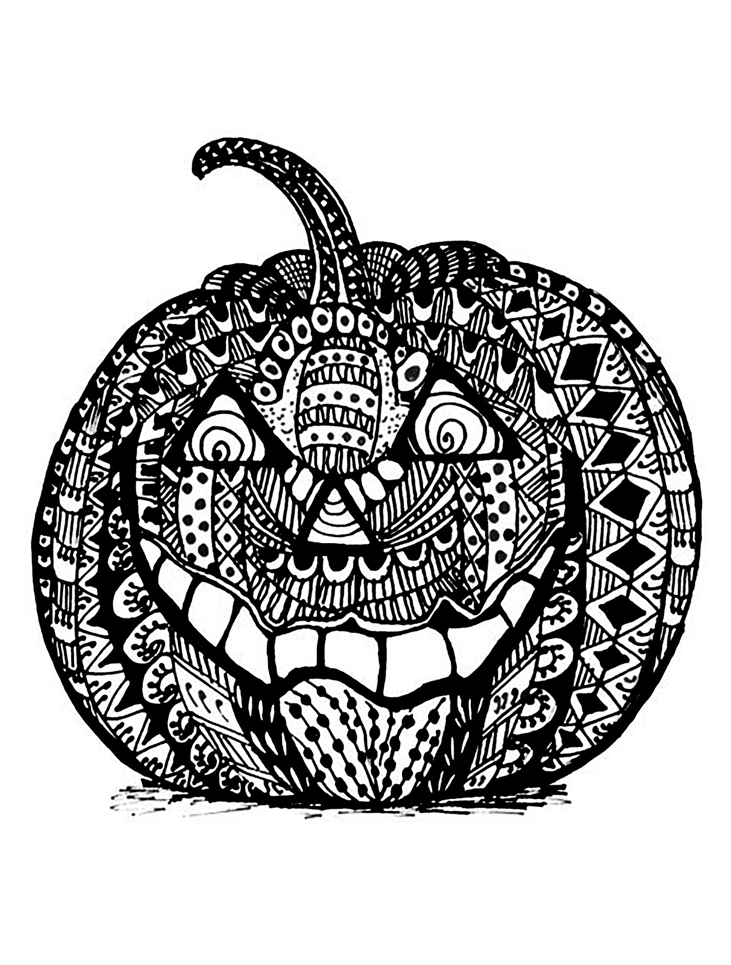 Halloween zentangle pumpkin - Halloween Adult Coloring Pages