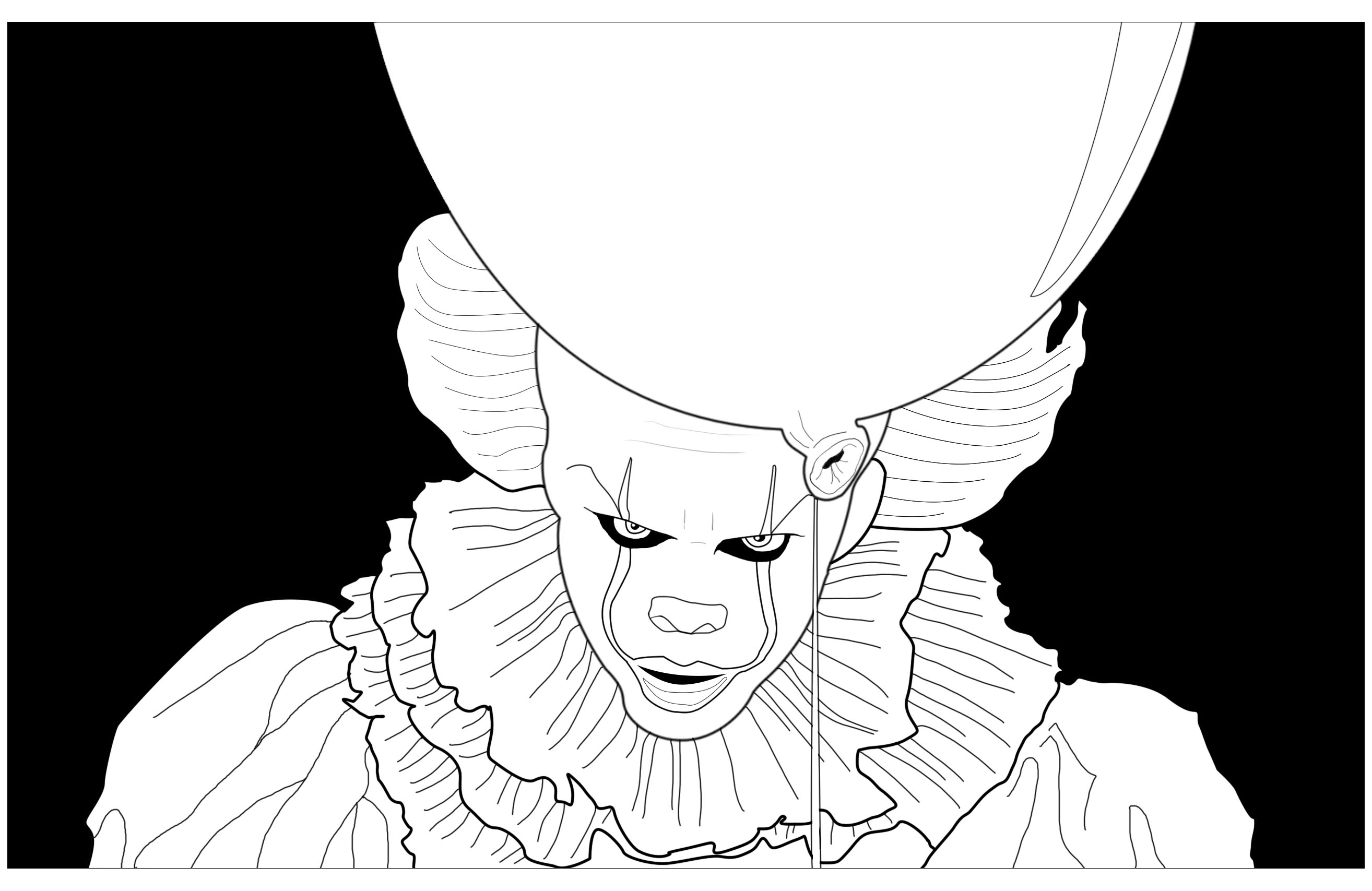 Pennywise, the maleficent clown from the 2017 movie It (from Stephen King novel) - Black background, Artist : Olivier