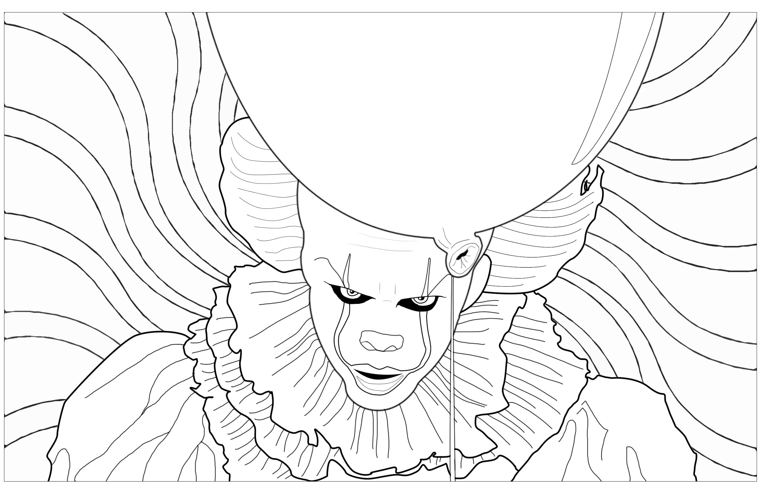 Ca clown pennywise psychedelic background - Halloween Adult Coloring Pages