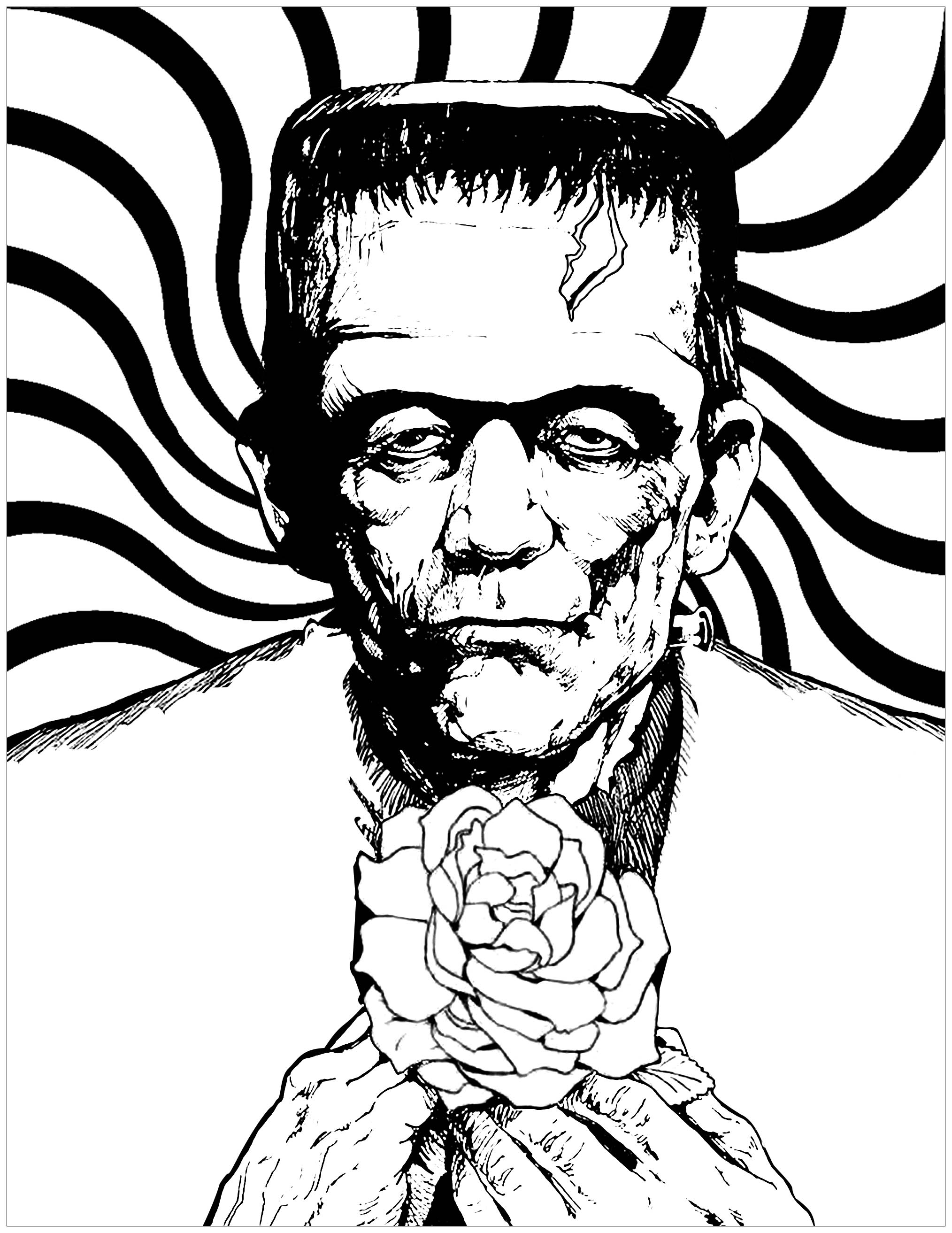 Download Frankenstein and rose - Halloween Adult Coloring Pages