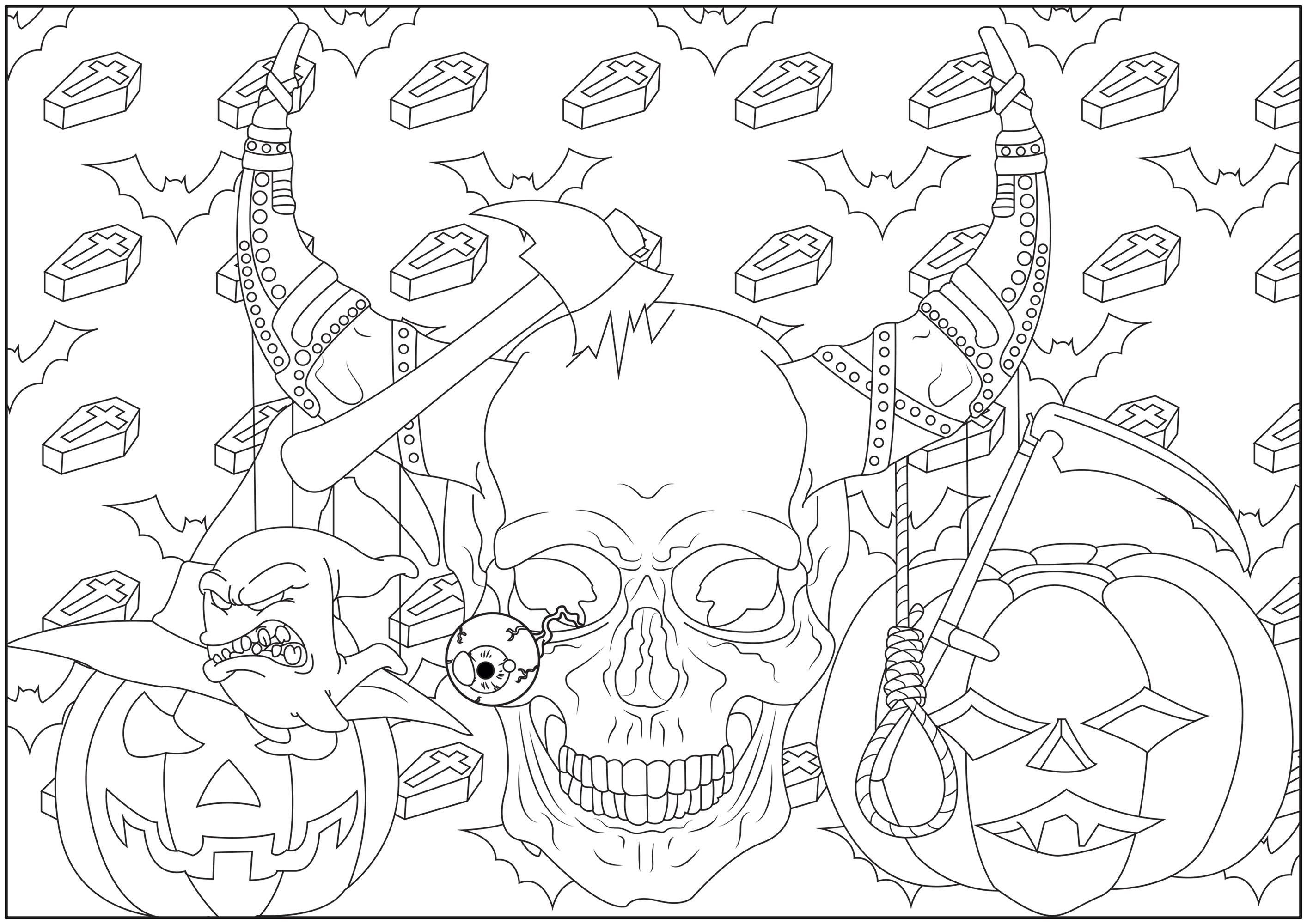 Halloween skull - Halloween Adult Coloring Pages