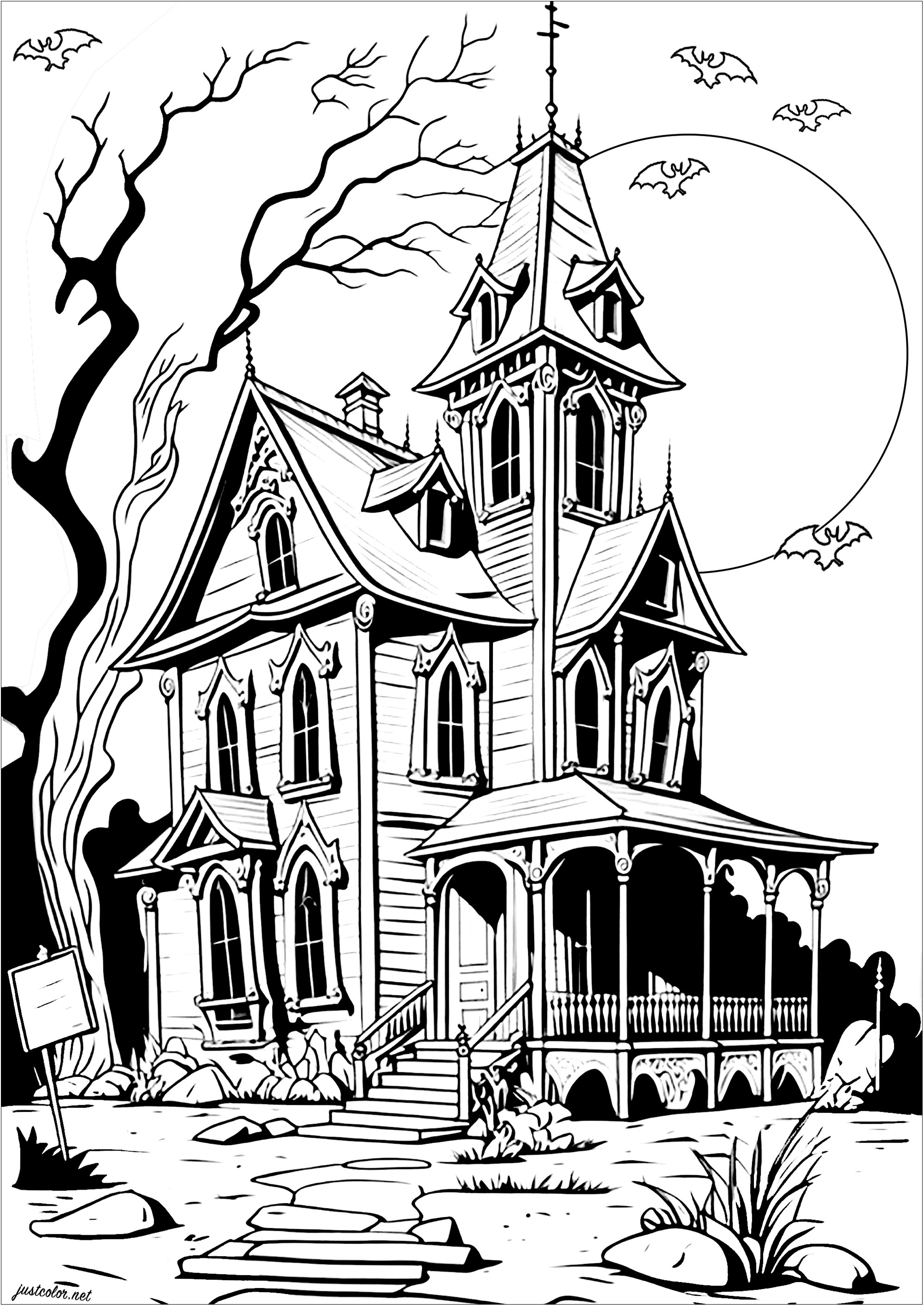 Disney style haunted house - Halloween Adult Coloring Pages - Page page/2/