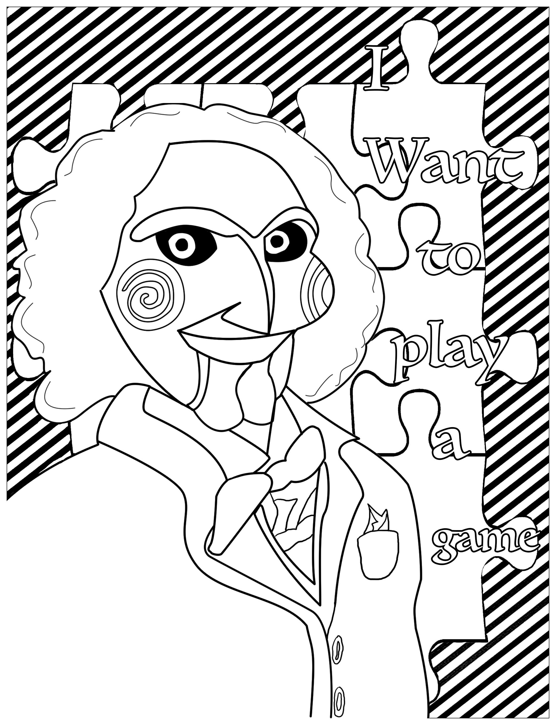 Jigsaw billy the puppet saw - Halloween Adult Coloring Pages