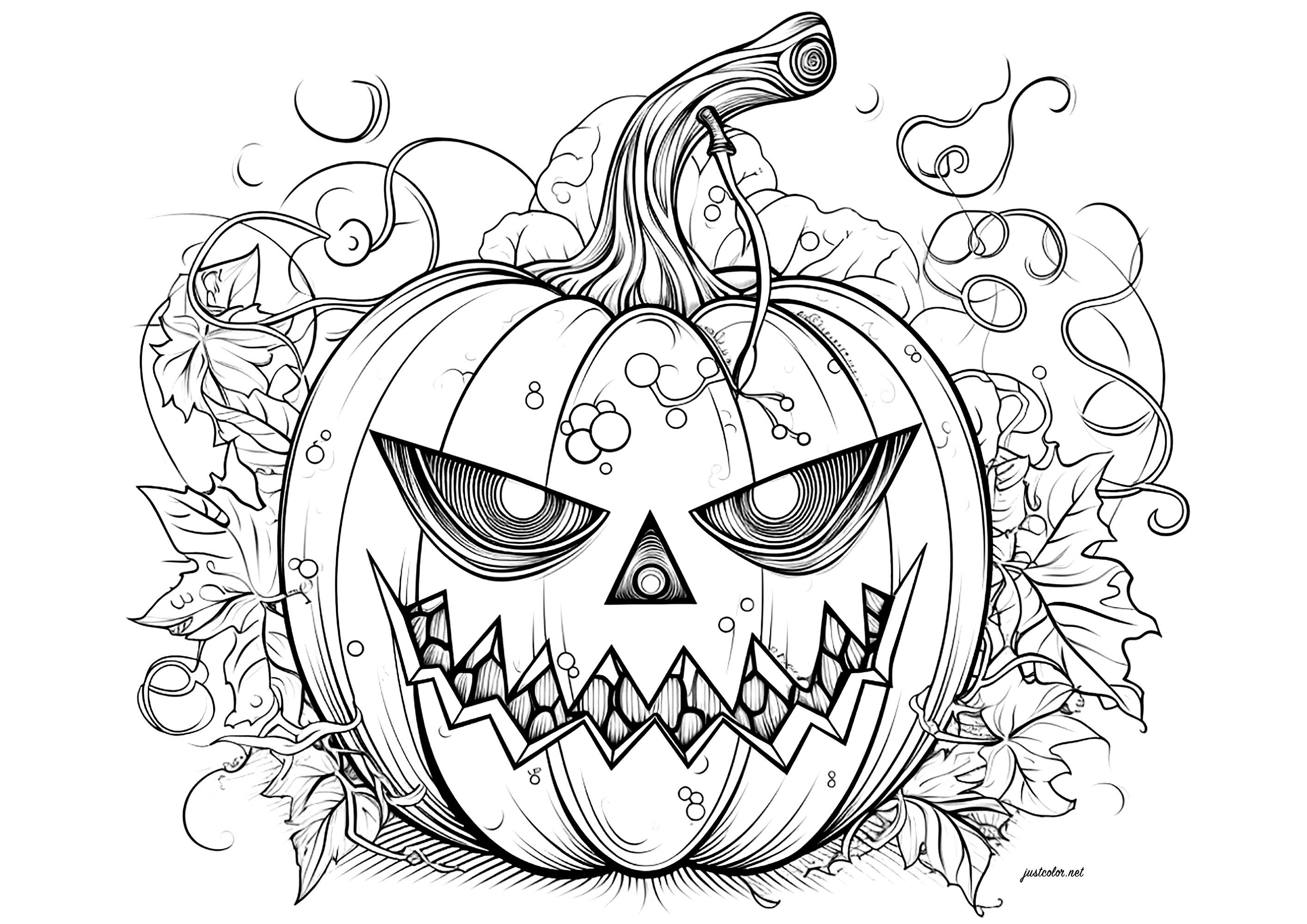 Coloring Scary Halloween Pumpkin 