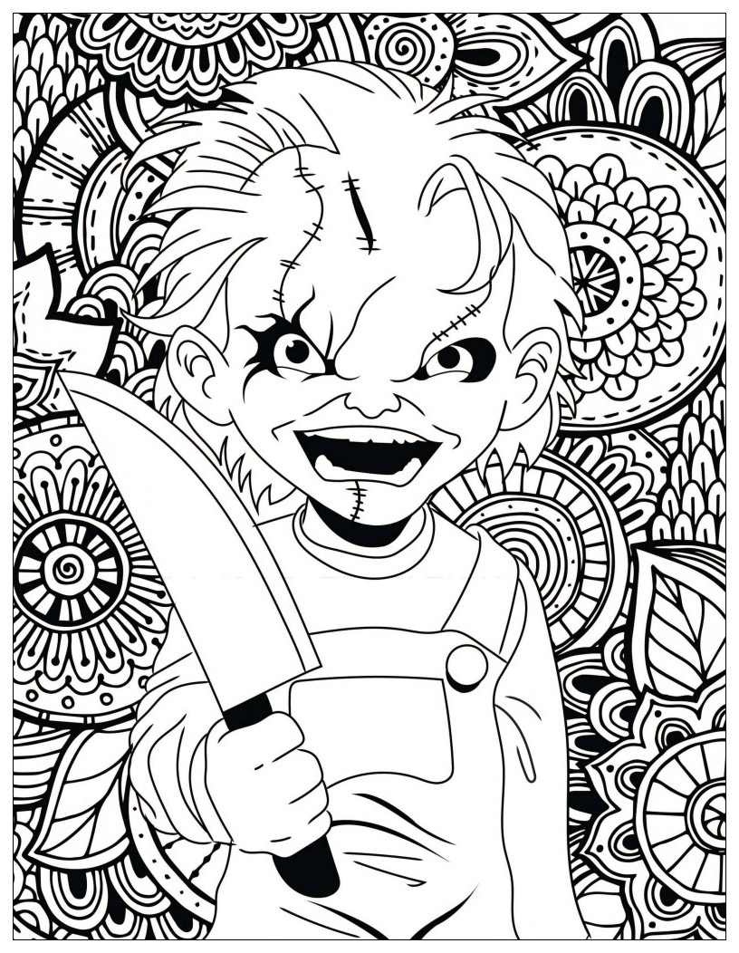 Classic horror movies coloring pages : Chucky, Artist : Costume Super. Center   Source : costumesupercenter