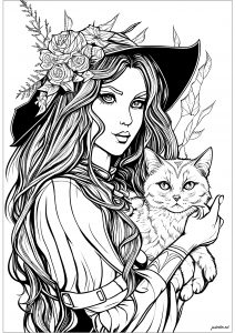Coloring witch and her cat