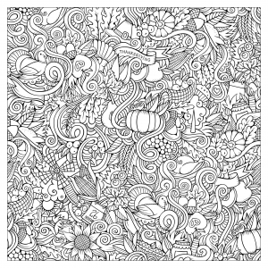 Coloring adult thanksgiving square doodle by olga kostenko