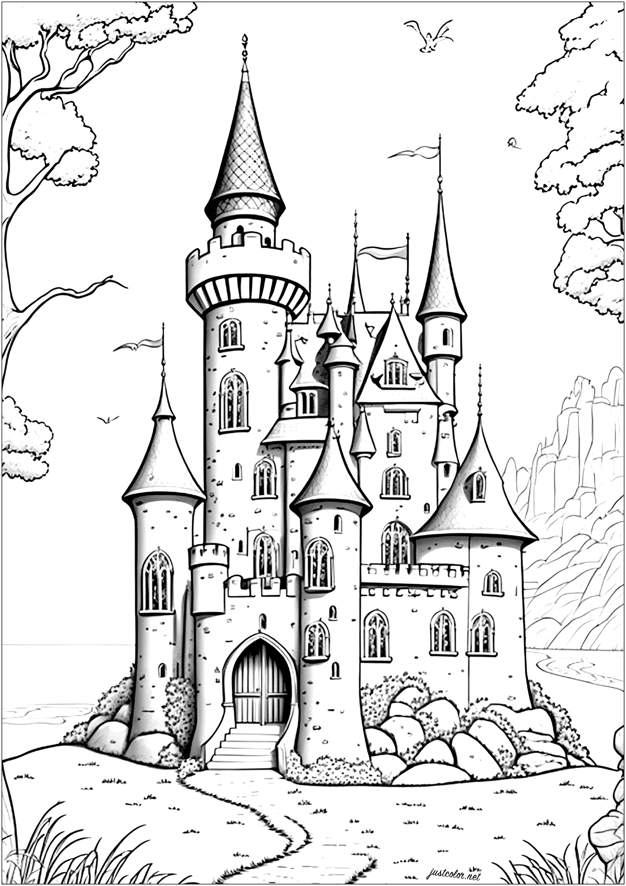 A castle straight out of a fairy tale - Fairy tales Adult Coloring Pages