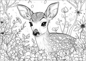 Small fawn amidst beautiful vegetation