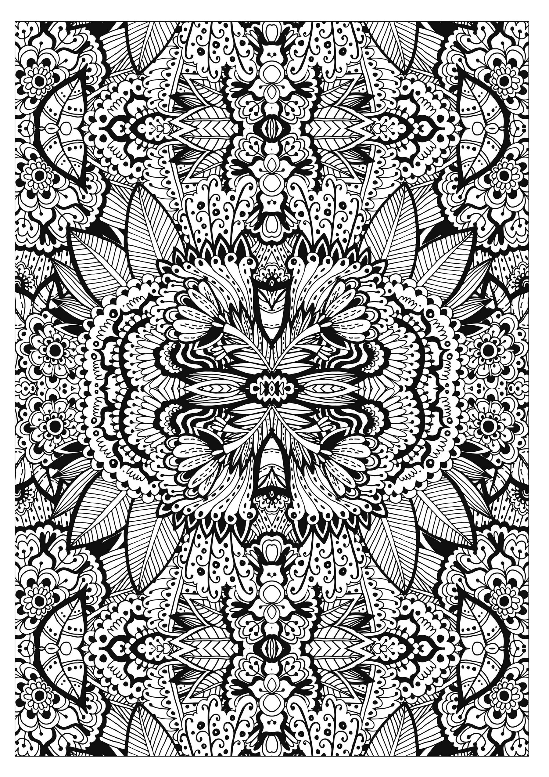 'Flower carpet' : A very very complex coloring page ! Squared version, Artist : Valeriia Lelanina