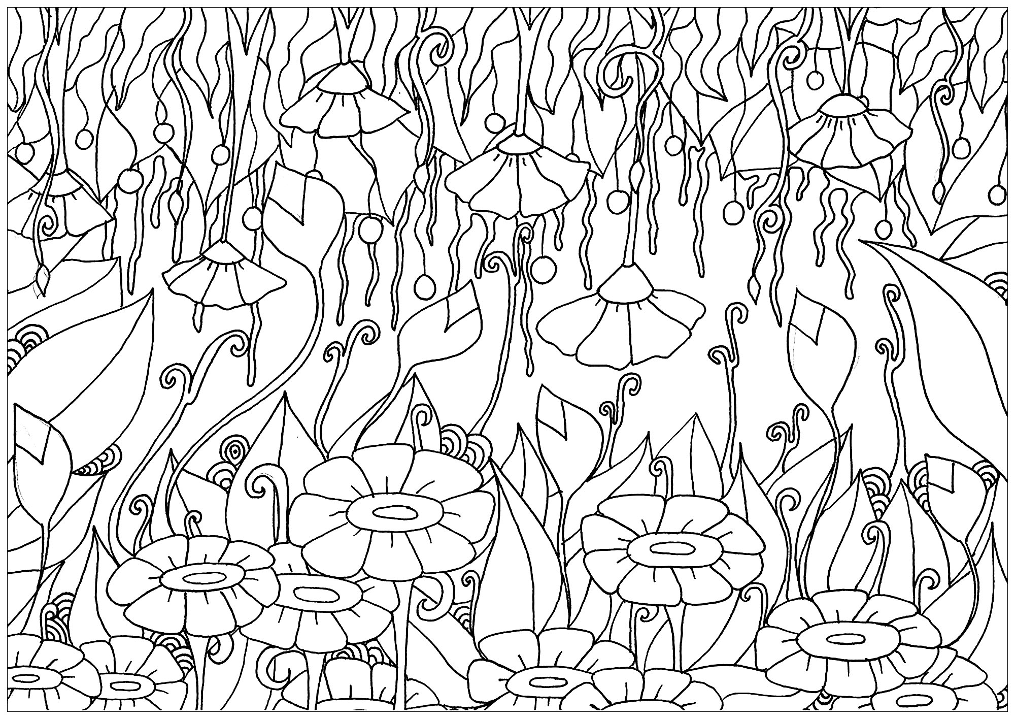 Color all this flowers and leaves, it will be beautiful, Artist : Elanise Art