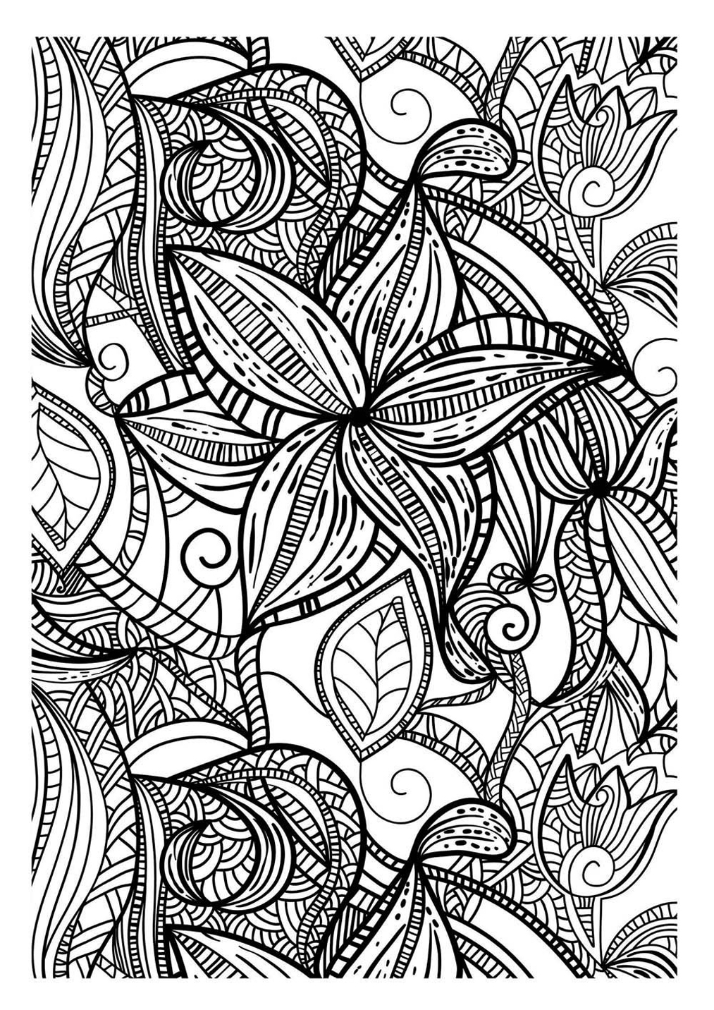 Flowers and leaves with elegant patterns - Flowers Adult Coloring Pages ...