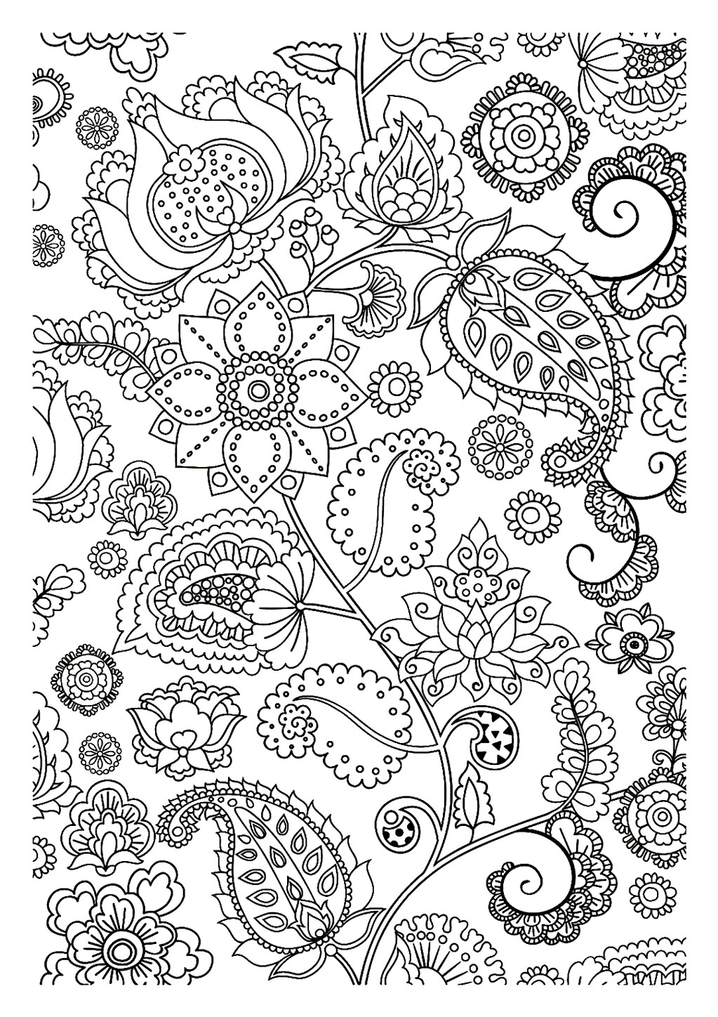 Perfect Anti-stress coloring page with some flowers and leaves