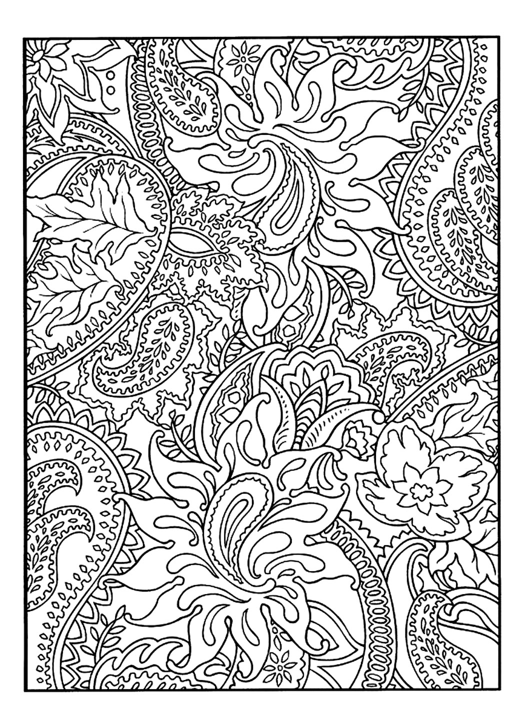 Drawing to colour full of flowers & leaves