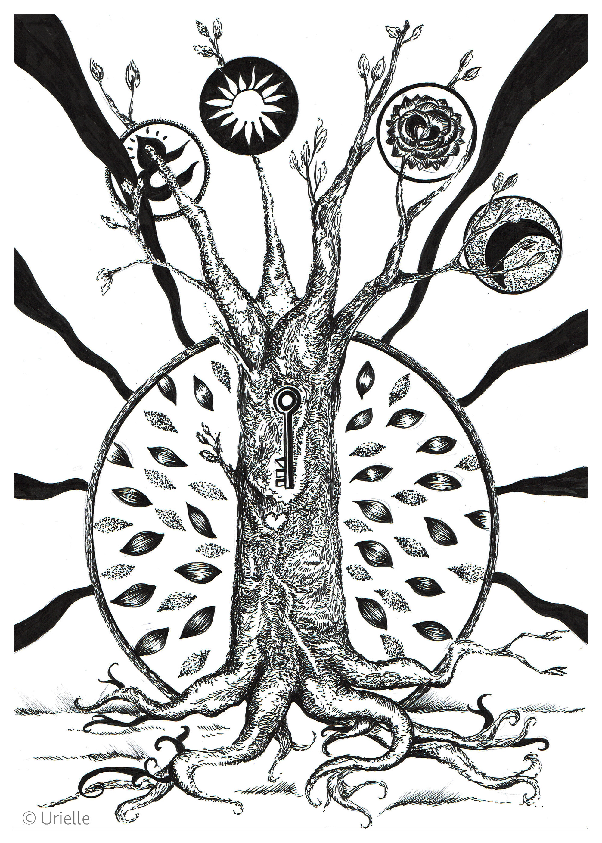 The key to the tree. Mystical and inspiring coloring, Artist : Urielle