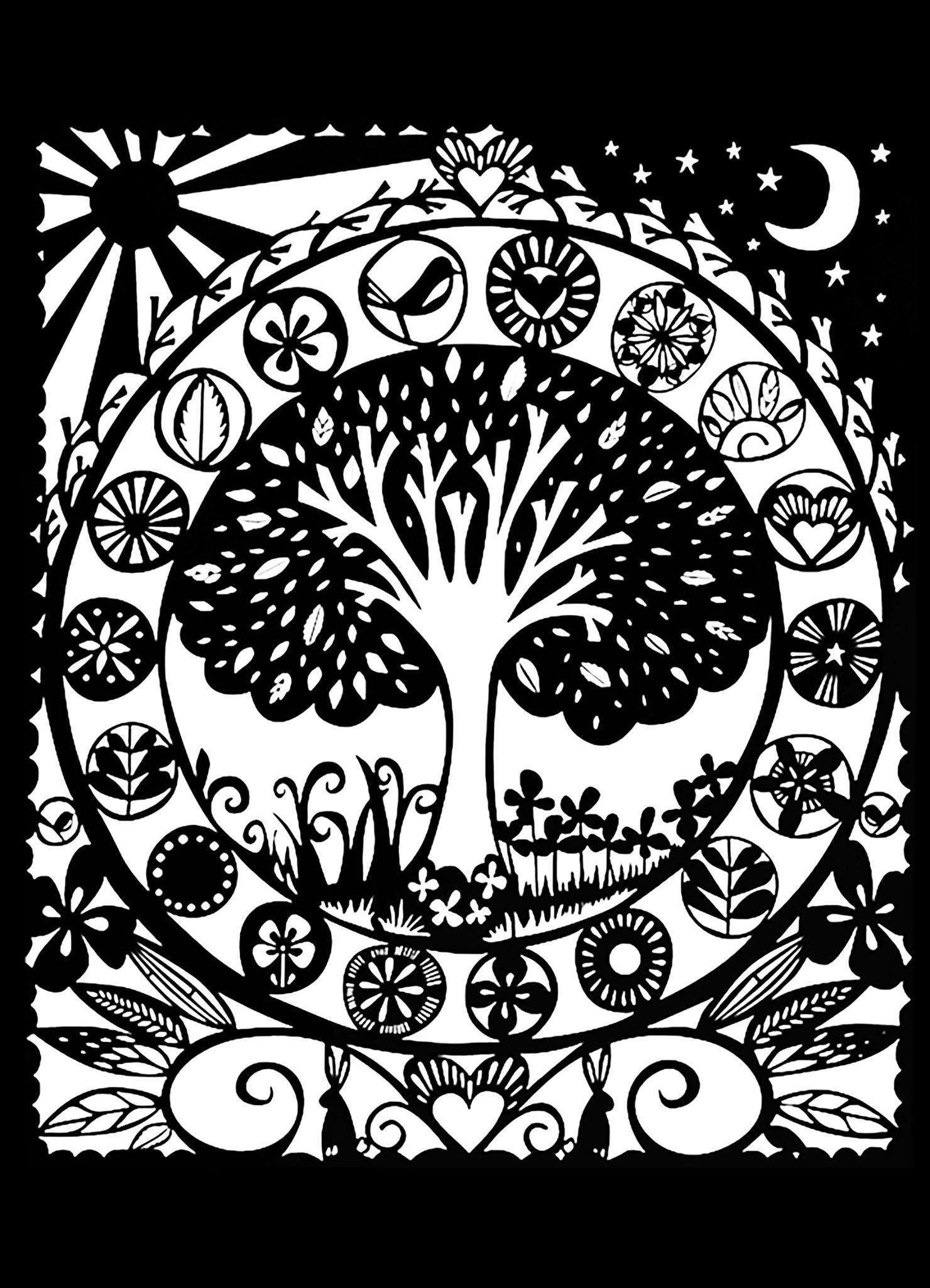 Tree-black-white - Flowers Adult Coloring Pages