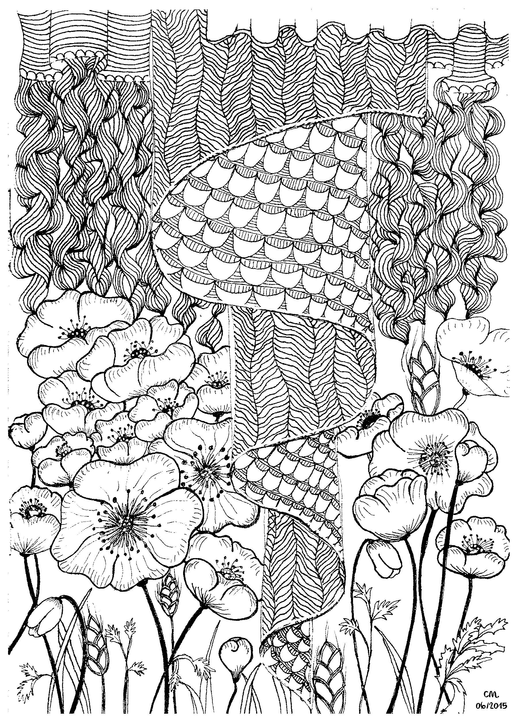 'Poppies', exclusive coloring page, Artist : Cathy M