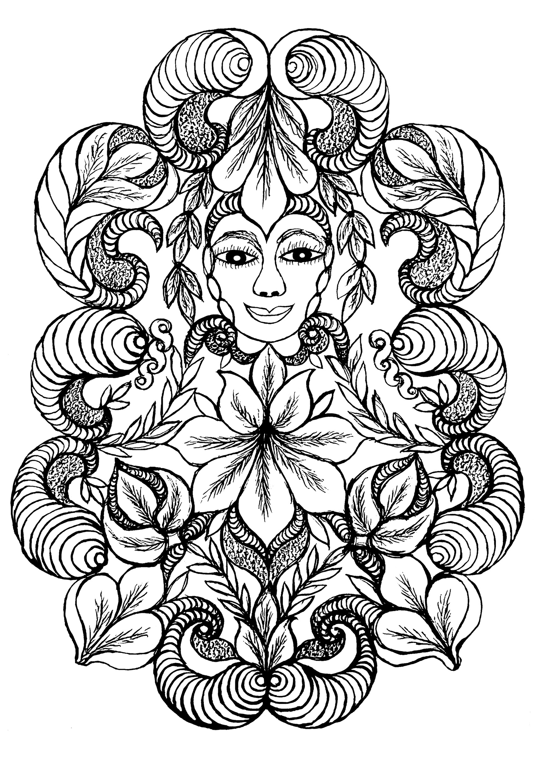 Flower Woman: an exclusive coloring page inspired by the paintings of Minnie Evans. O, Artist : Art. Isabelle