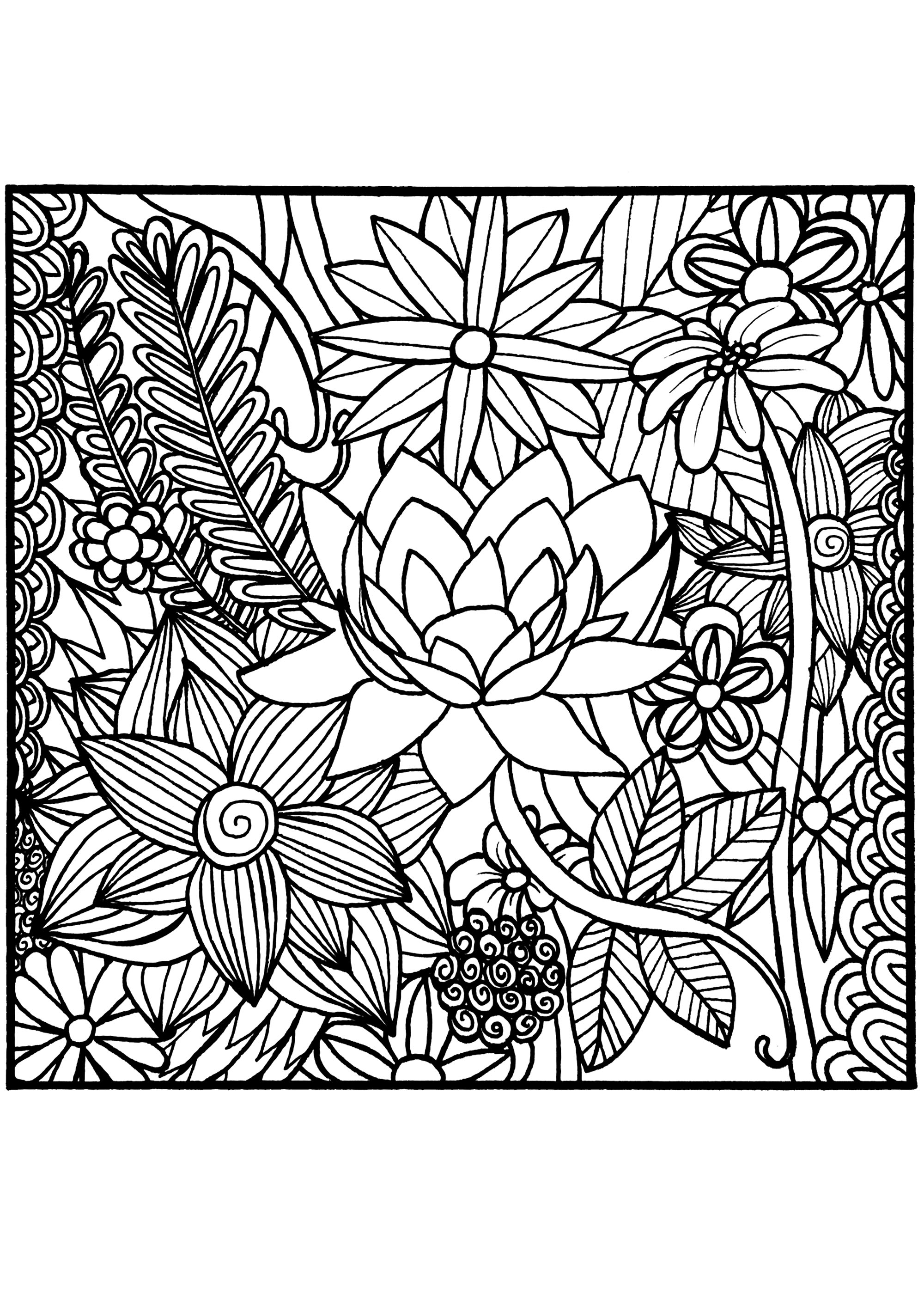 Download Flowers in a square - Flowers Adult Coloring Pages