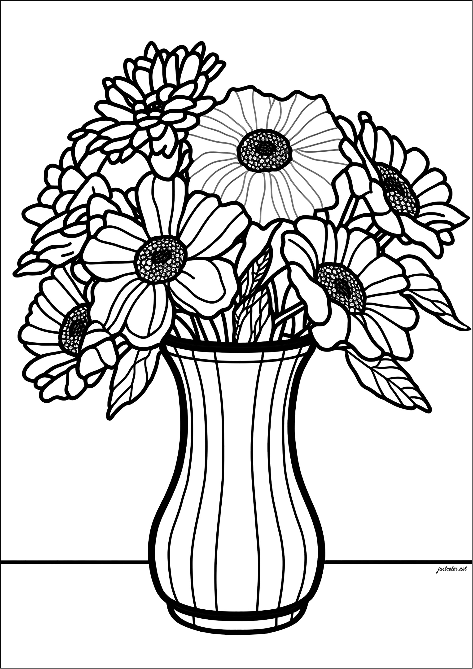 coloring pages of flowers in a vase easy