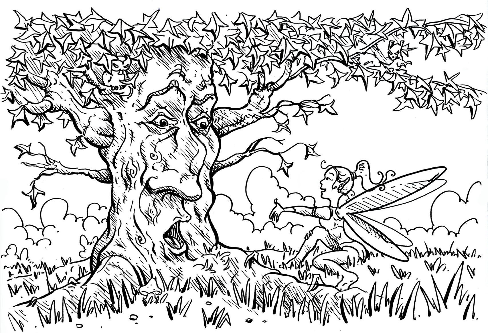 Original tree drawing, to print & color