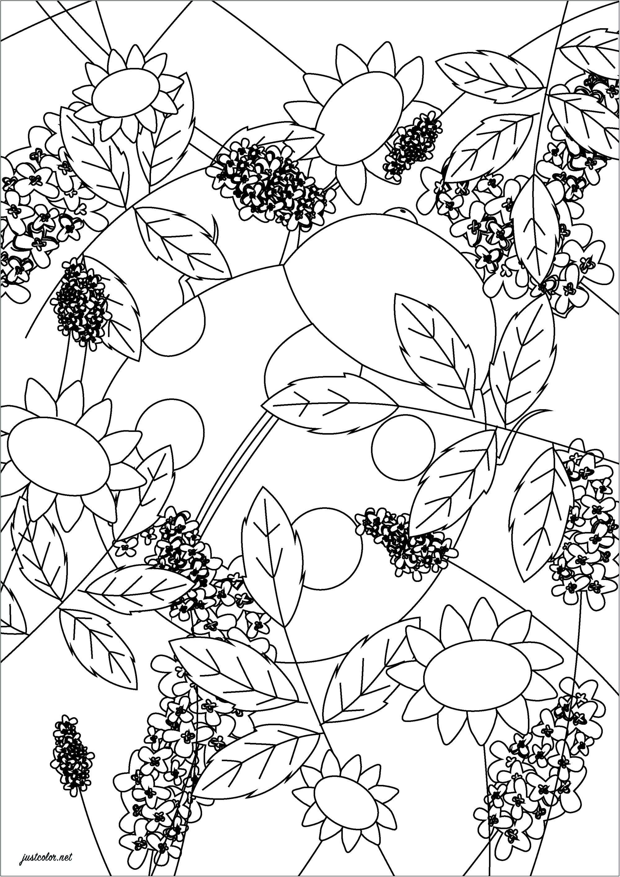 Coloring page of leaves. With beautiful shades of green, these leaves will be even prettier, Artist : Gaelle Picard