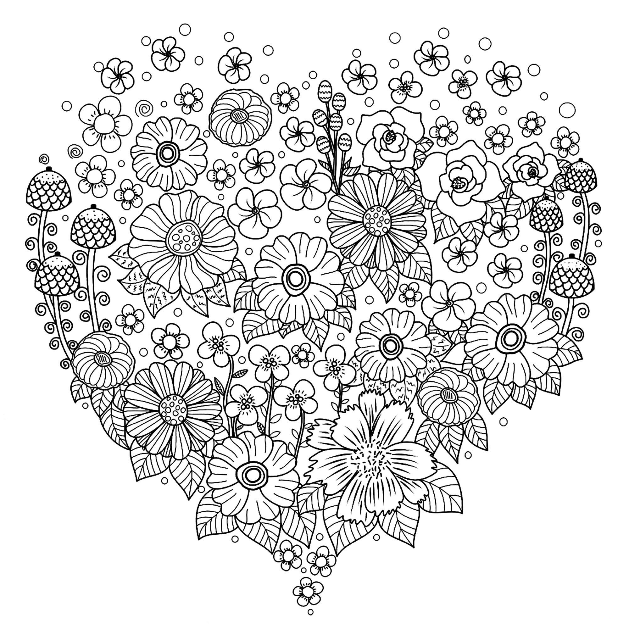 Heart with flowers - Flowers Adult Coloring Pages