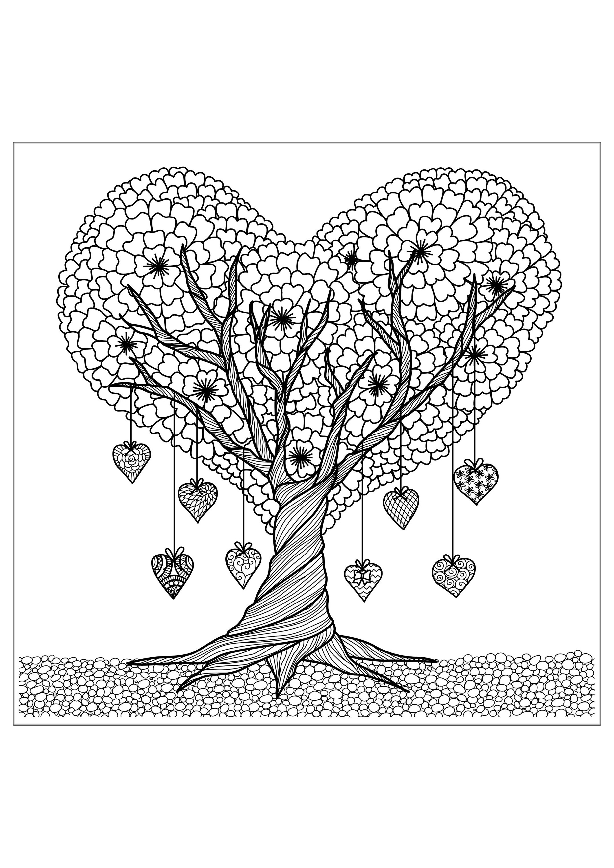 Tree Details Flowers Adult Coloring Pages