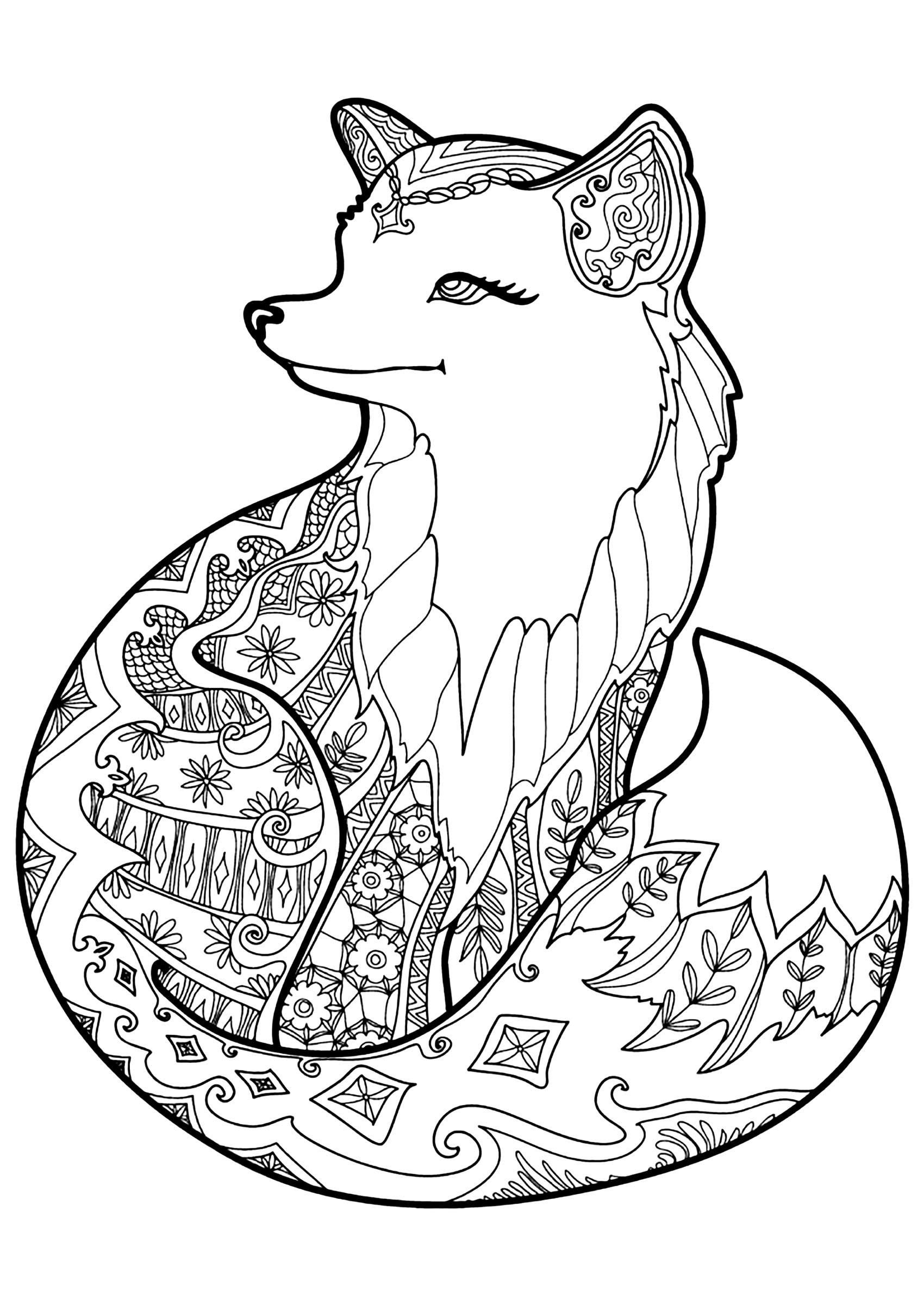 Download Fox with beautiful patterns - Foxes Adult Coloring Pages