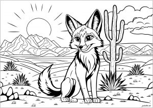 Coloring fox in the desert