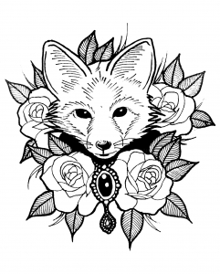 Coloring page cute fox with roses 1