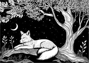 Coloring quiet fox at night isa